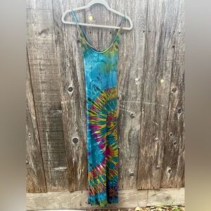 Handmade Colorful Tie-Dye Maxi Dress Open Back Size Small